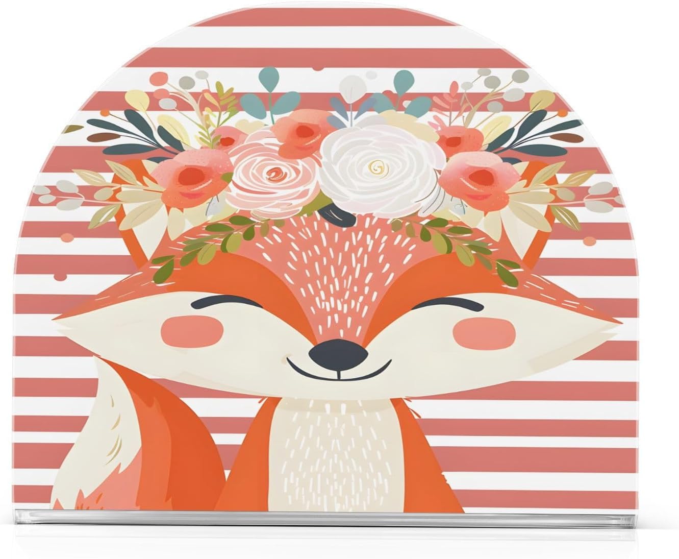 Napkin Holder for Table,Cute Fox Pink Stripe Napkin Holders Tissue Dispenser Clear Acrylic Cocktail Napkins Paper Towel Storage Holder for Kitchen Bathroom Decor