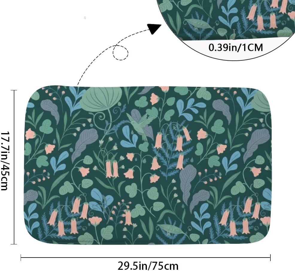 Dark Green with Pink Bellflowers Rugs for Bathroom, Nonslip Bathtub Mat Washable Non Slip Rug Threshold Bath Mat, Decorative Bathroom Rugs Bath Room Decoration 30x18