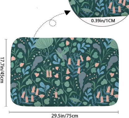 Dark Green with Pink Bellflowers Rugs for Bathroom, Nonslip Bathtub Mat Washable Non Slip Rug Threshold Bath Mat, Decorative Bathroom Rugs Bath Room Decoration 30x18