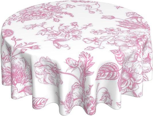 AGAYNA Pink Floral Tablecloth Round 60 Inch Chinoiserie Vintage Flower Table Cloth,Stain Resistance Polyester Spring Summer Seasonal Table Covers for Kitchen Dining,Small Tablecloth for Party Picnic