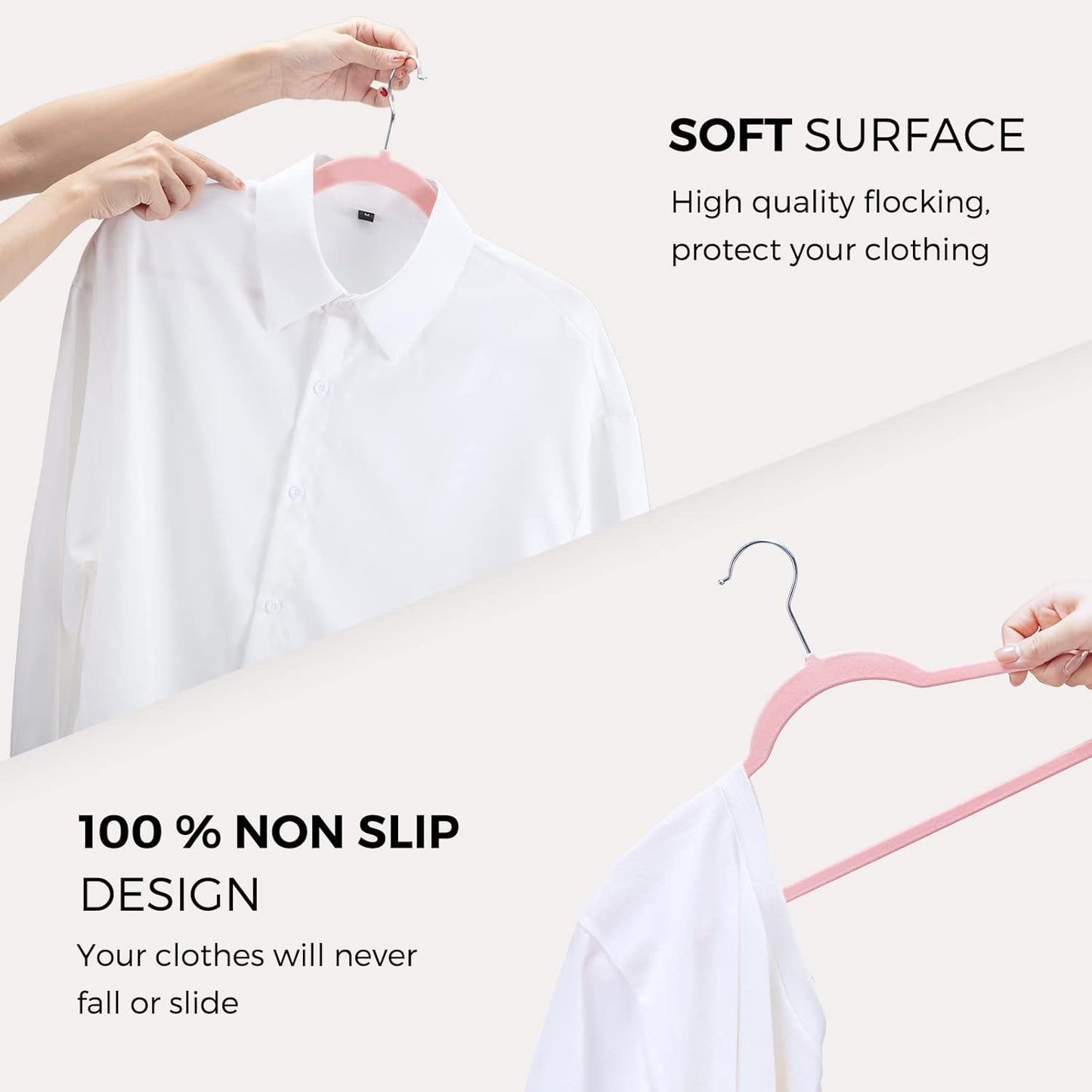 HOUSE DAY Premium Velvet Hangers 50 Pack Pink, Non-Slip Flocked Felt Hangers, Sturdy Clothes Hanger Heavy Duty Coat Hanger, Durable Slim for Closet Space Saving
