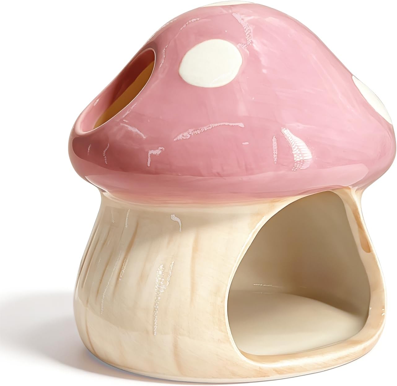 Betta Fish Tank Accessories, 4.33'' × 4.33'' Ceramic Mushroom House Aquarium Decor - Cute Pink Hideout Cave Ornament for Small Fish, Shrimp, Goldfish, Hamsters & Reptiles (Pink)