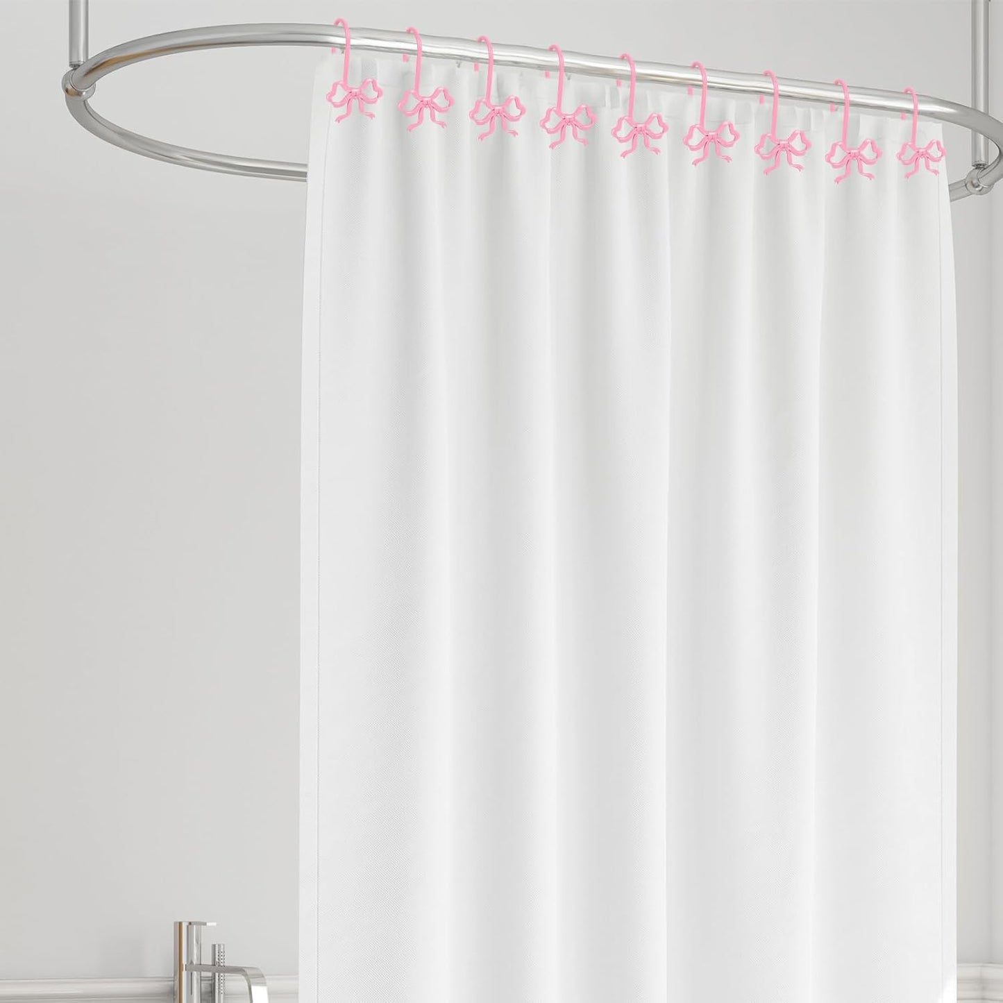Whaline 12Pcs Pink Bow Shower Curtain Hooks Shower Rings Bow Knot Metal Curtain Hanger Hooks for Home Nursery Living Room Bedroom Bathroom Decor