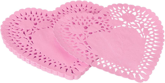 Paper Doilies, Heart Paper Lace Doilies Disposable Placemats Modern Tableware Decorative Bulk -Fitting for (Cakes/Desserts/Baked Grilled Fried Food) 6 Inch & 100 Pack & Pink