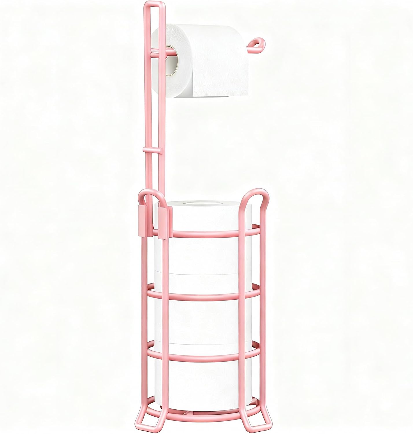 TomCare Toilet Paper Holder Toilet Paper Stand and Dispenser for 3 Spare Rolls Metal Wire Free-Standing Toilet Tissue Paper Roll Storage Shelf Bathroom Accessories Storage Organizer Pink