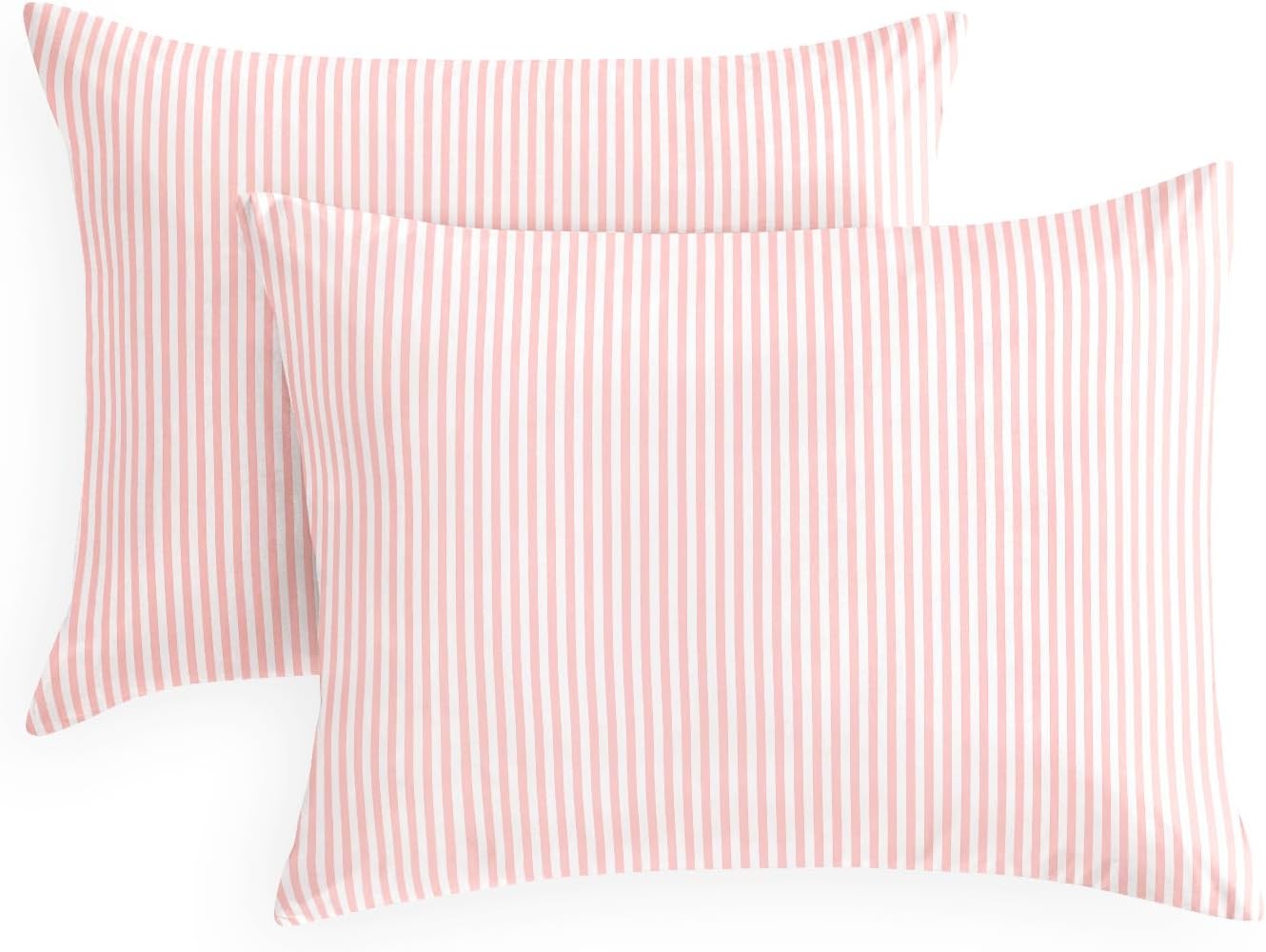 Wake In Cloud - Striped Pillow Cases, Ticking Vertical Pin Stripe Modern Farmhouse Pattern Printed, Set of 2 Soft Pillowcases Pillow Shams Covers, Pink White, Standard Size 20x26 Inches