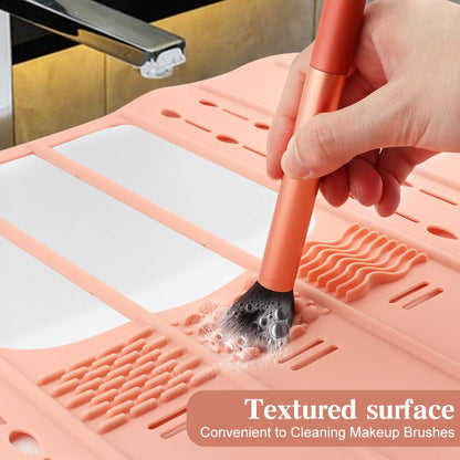 Bathroom Sink Cover For Counter Space Makeup,Bathroom Foldable Sink Cover,Silicone Beauty Makeup Brush Cleaning Mat,for Beauty Tools, Bathroom Sink Organizer Countertop(Light Pink)