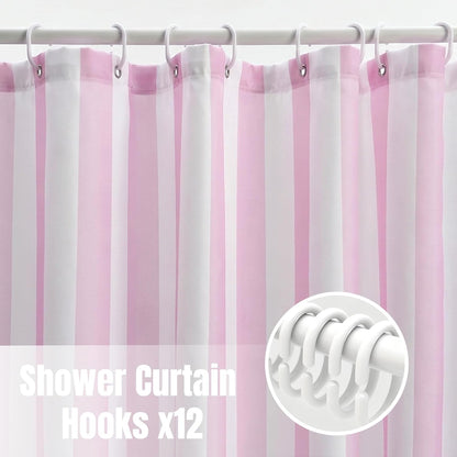 Striped Shower Curtain 72x72 inch, Waterproof Polyester Fabric Bathroom Shower Curtain Set with Hooks, Modern Minimalist Stripe Design for Bathroom Decor (Pink and White)