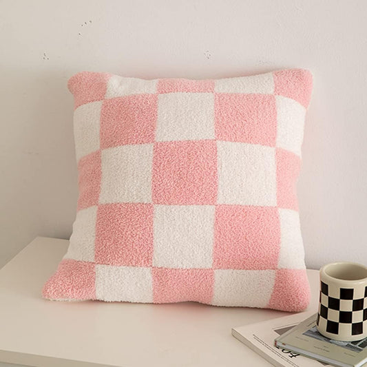 NIDITW Set of 2 Pink Checkered Throw Pillow Covers 18x18 Inches Ultra Soft Microfiber Both Sided Chessboard Square Cushion Case Home Decor for Sofa Couch Bed (Pink)