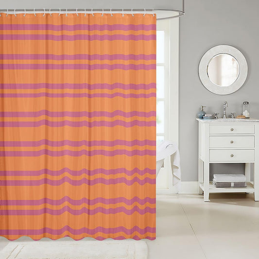 Erosebridal Peach Orange Modern Lines Shower Curtain for Kids Teens | Abstract Striped Bath Curtain Classic Horizontal Stripe Bathroom Accessories Minimalist Stripes Fabric Shower Curtains 72" Wx72 L