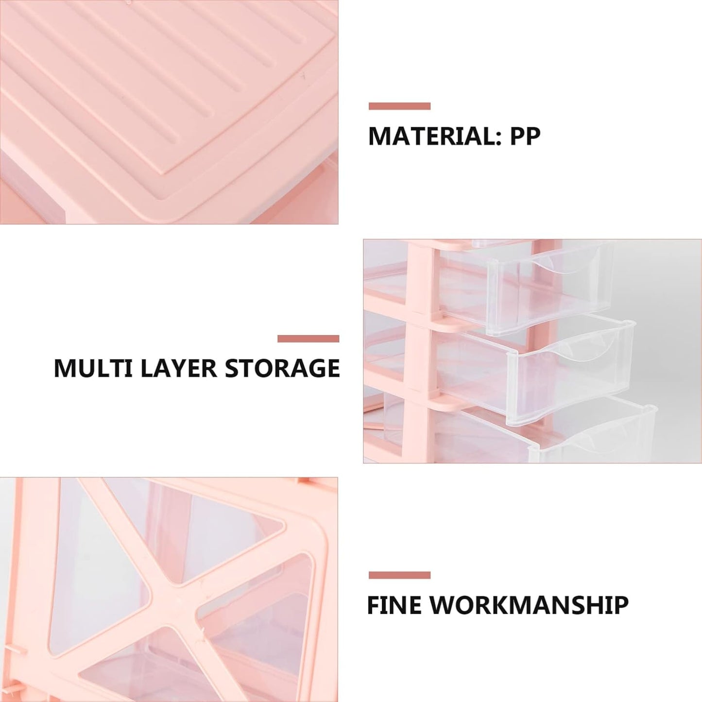 STOBOK Storage Drawer, 4 Layers Plastic Drawers Multifunctional Desktop Storage Box Storage Containers Small Drawers Organizer for Home, Office, Sundries Holder,Pink 30.5X17.5CM