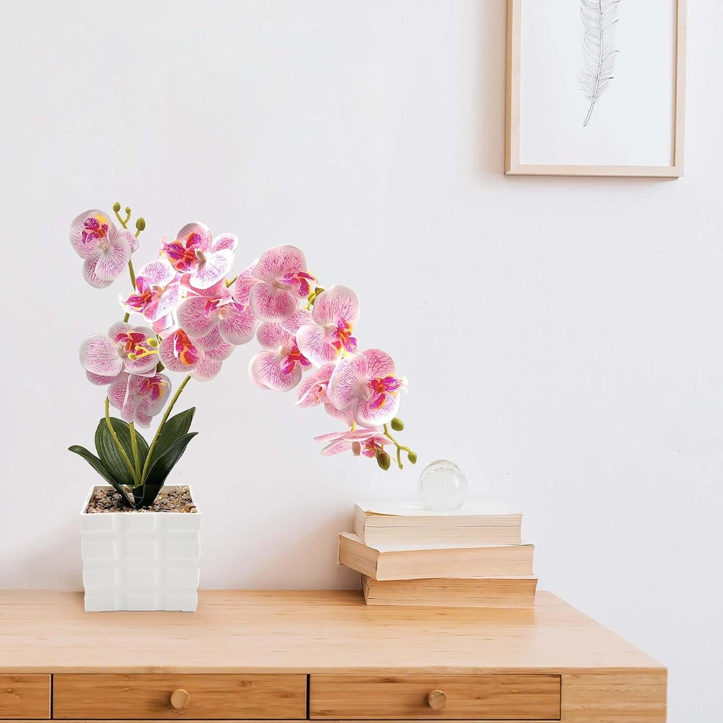 Daily Treasures 13-Heads Artificial Orchid Flower in Pot,50cm Silk Orchid Arrangement with Plastic Vase,Potted Pink Flowers,Silk Phalaenopsis Indoor Decor for Home Table Centerpiece