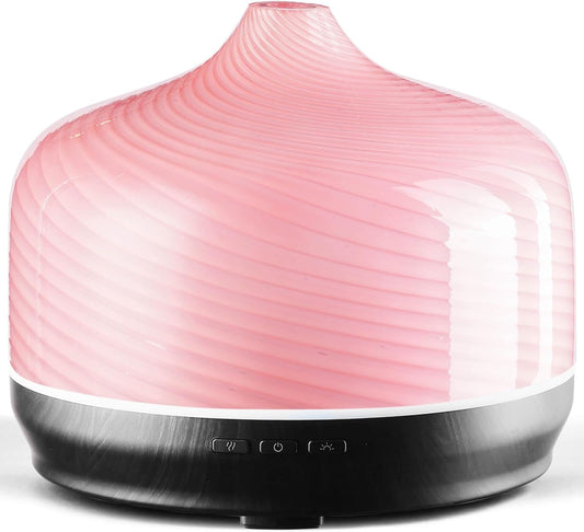 Porseme 500ml Glass Essential Oil Diffuser Aromatherapy Ultrasonic Cool Mist Humidifier 15-21 Running Hours Waterless Auto-Off Air Diffusers for Sleeping Yoga Working Spa(Pure Pink)