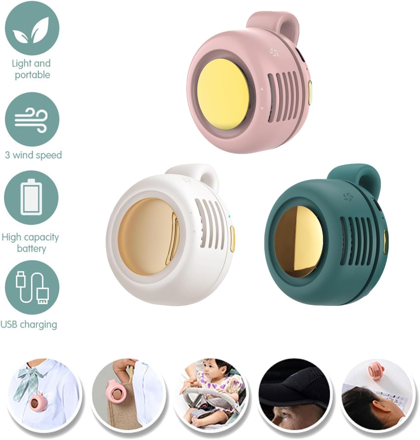 Portable Silent Mini Bladeless Fan, 3 Speeds & Queit, Hands Free Shirt and Waist Clips Whirlwind Fans,Suitable for Outdoor & Travel & Office (1PC-Pink)