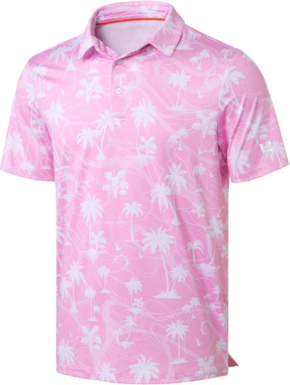 Golf Shirts for Men Dry Fit Performance Short Sleeve Print Moisture Wicking Polo Shirt
