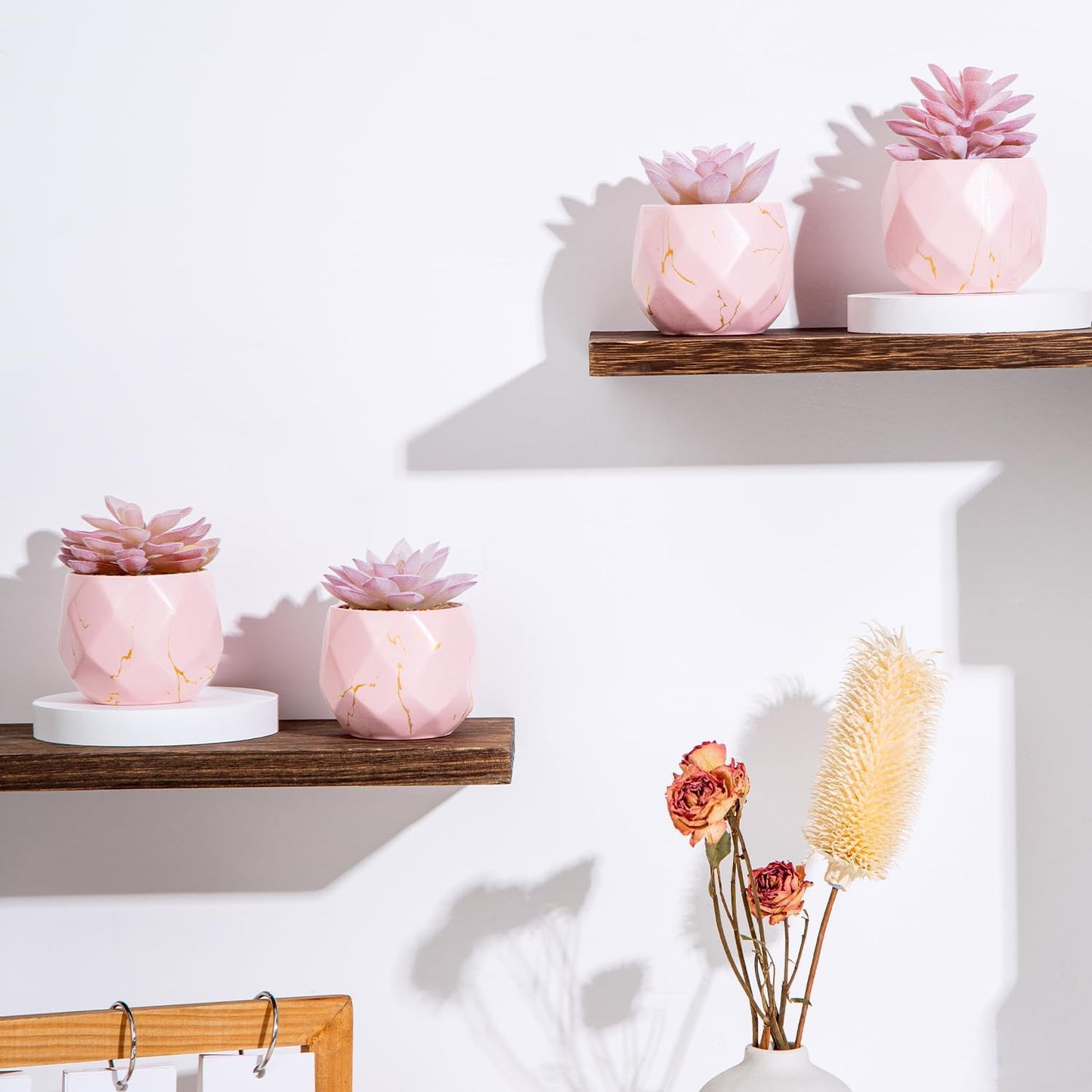 ZENIDA Artificial Succulent Plants in 4 Pink Ceramic Pots, Cute Fake Plants for Vanity Decor, Office, Desk, Bathroom, Kitchen, Bedroom, Shelves Decor for Women, Girls Gift