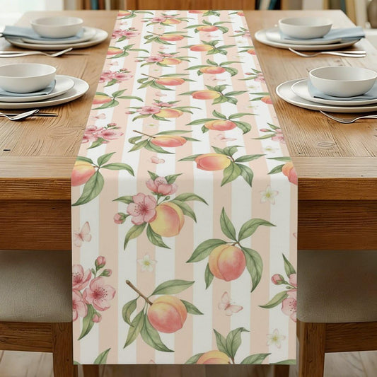 Linen Table Runner 71X13 Inch, Peach Stripe Motif Dining Burlap Runners for Tables Elegant, Boho Happy Birthday Table Runners Farmhouse Style for Moroccan Kitchen Decoration