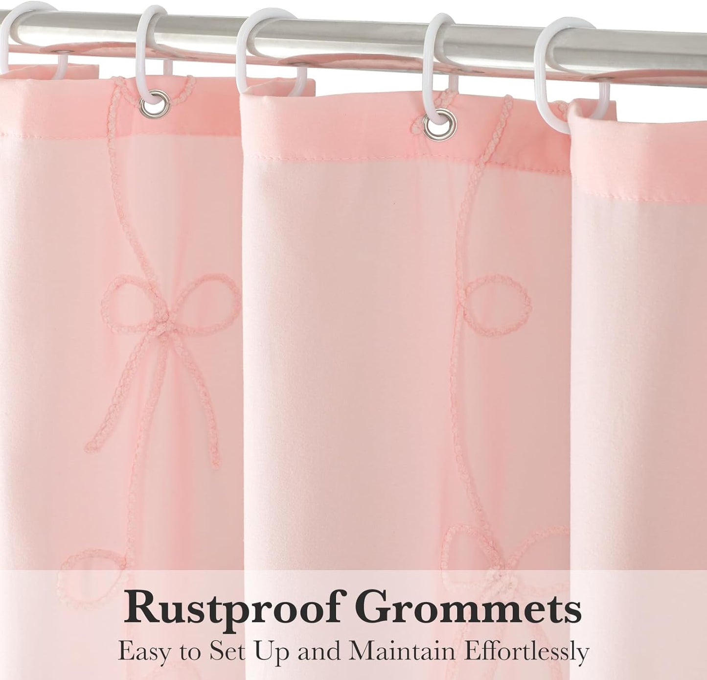 Seasonwood Pink Bow Shower Curtain,Cute Cording Bow Embroidery Shower Curtain,Pretty Girly Shower Curtains for Bathroom,Aesthetic Bathroom Decor(Pink,72x72 Inches)