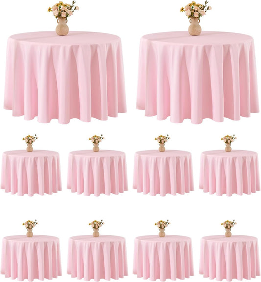 VidaFete Tablecloth 10 Pack 120inch Round Table Cloth Polyester, Stain Wrinkle Resistant Polyester Dining Table Cover for Kitchen Dinning Party Wedding Round Tabletop Buffet Decoration(Pink)