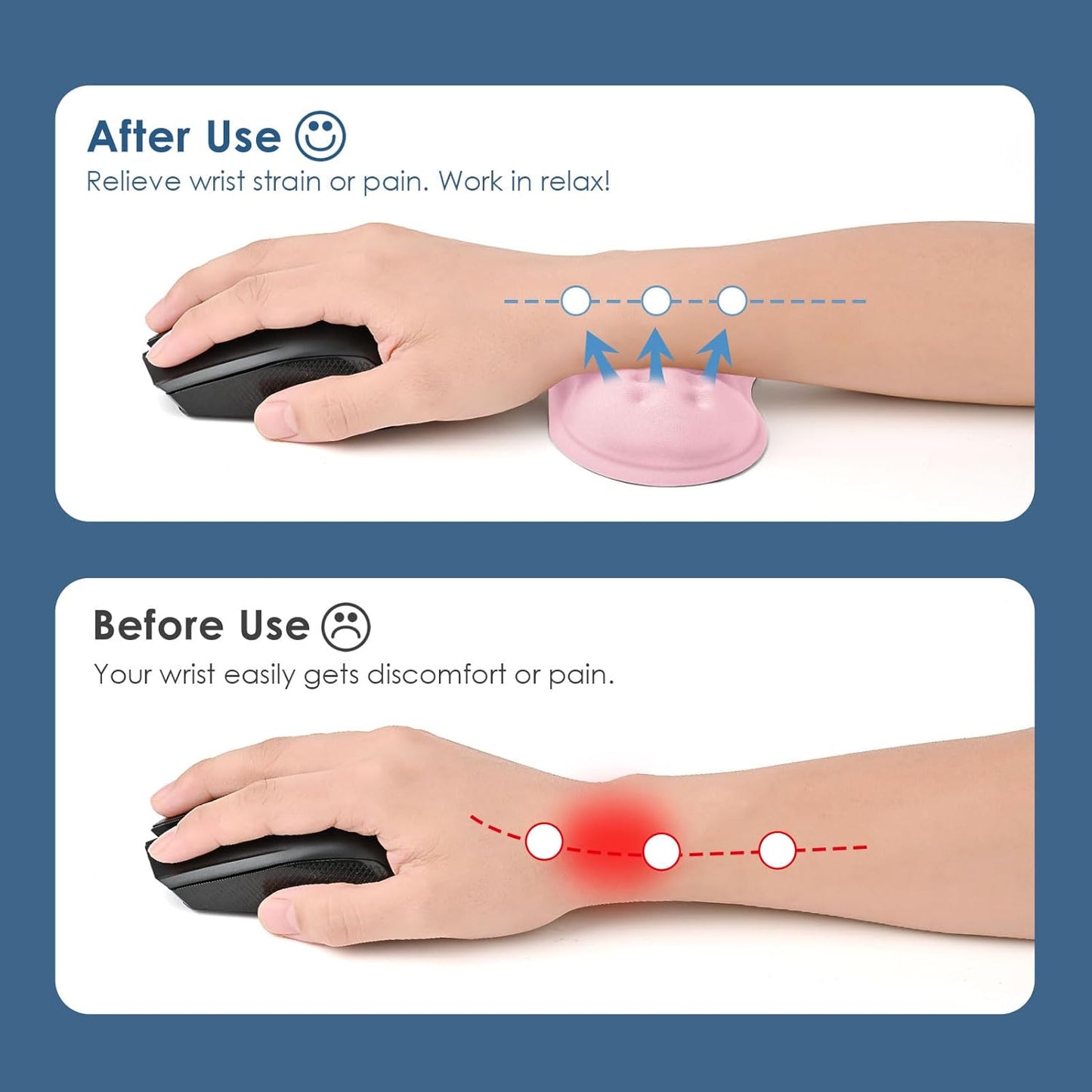 VANKEY Ergonomic Mouse Wrist Rest, Soft Support, Memory Foam Pad, Non-Slip Base (Pale Pink)