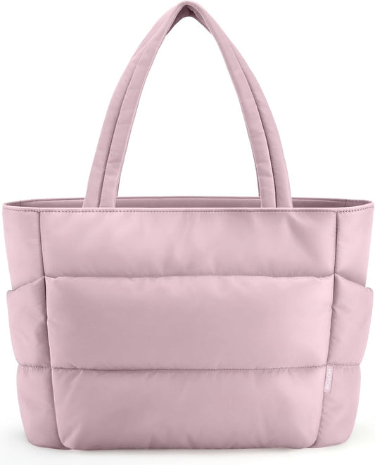 HOTOR Puffer Tote Bag for Women, Nurses - Multi-Pocket Lightweight Bag for Work - Quilted Handbag for Travel and Gym