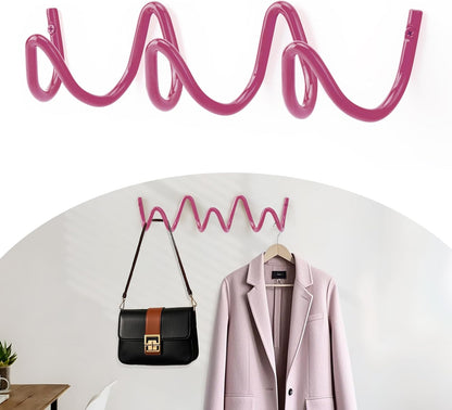 Coat Rack Wall Mount, Creative Wave Wall Hooks 20KG Capacity, Easy Installation, Multi-Purpose Hooks for Coat, Hat, Bag, Umbrella (Pink, 29cm x 7.5cm (11.41" x 2.95"))