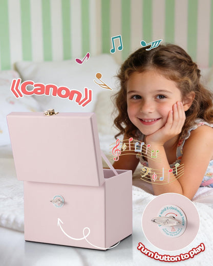 VLANDO Musical Jewelry Box for Girls - Birthday Day Gifts for Daughter Kids - Dance Girls for Ages 4 5 6 7 8-12 Year Old - Kid Music Box with Ballerina for Bedroom Decor - Light Pink