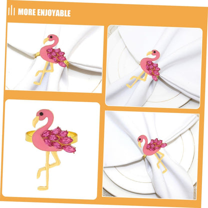 NUOBESTY 4pcs Pink Flamingo Napkin Rings Metal Decorative Animal Napkin Holders for Wedding Party Dining Table Accessories