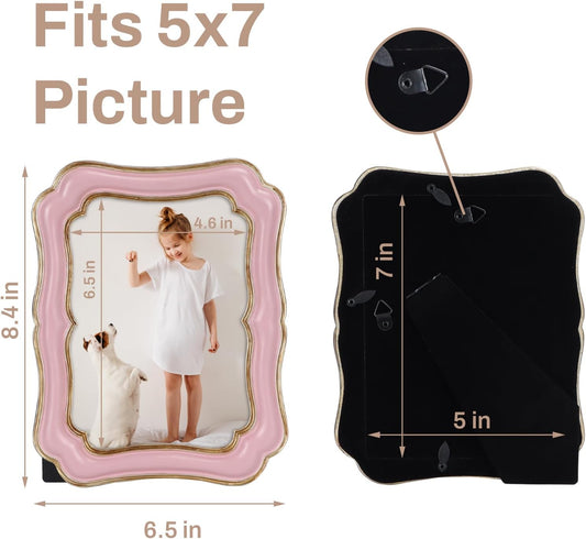PHAREGE 5x7 Vintage Picture Frame Pink Gold, Ornate Antique Picture Frame for 5x7 Photo, Retro Photo Frame for Tabletop Vertical or Horizontal Display, 1 Pack