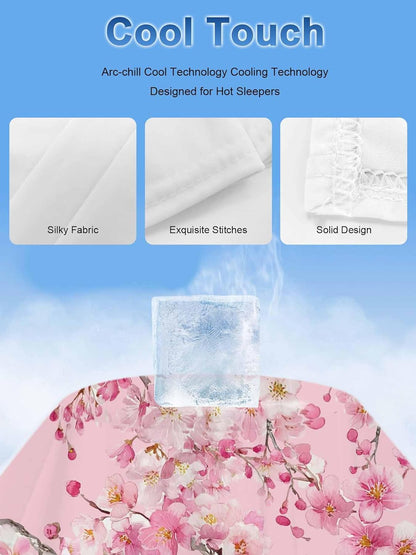 DecorLovee Cooling Blanket for Hot Sleepers, Spring Peaches Lightweight Ice Blanket for Night Sweats, Botanical Blossom Flowers Branches Summer Cooling Throw Blankets for Bed/Soft/Travel 30"x40"
