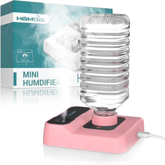 Portable Humidifiers for Travel, Small Mini Humidifier with Auto Shut-Off, Nightlight and Storage Bag for Hotel, Bedroom or Office, Plant Humidifier Indoor, Pink