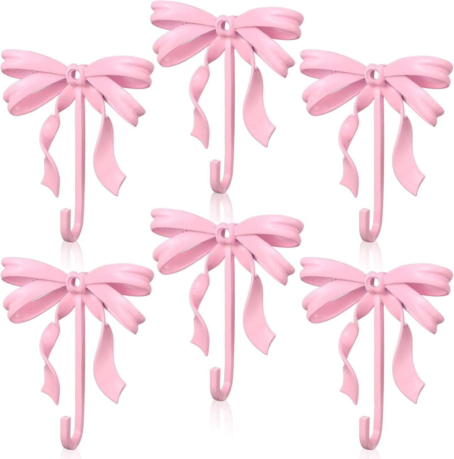 Yaocom 6 Pcs Pink Bow Wall Hooks Metal Decorative Bow Knot Door Hanger Coquette Wall Mount Hook for Coat Hat Towel Bathroom Kitchen Living Room Home Decor
