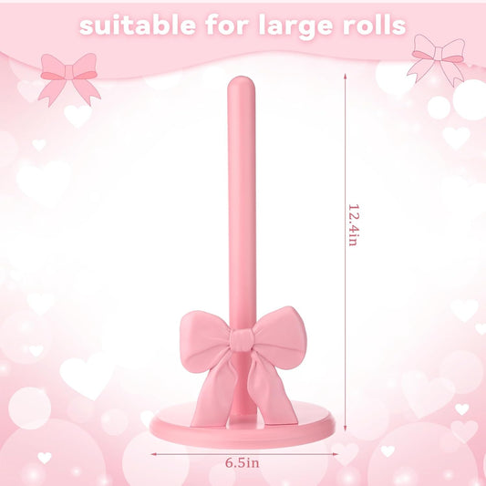 Leinuosen Pink Bow Paper Towel Holder Cute Resin Paper Towel for Kitchen Countertop Coquette Crafts Pink Bow Napkin Holder Decorative Gifts for Home Women Bathroom Free-Standing