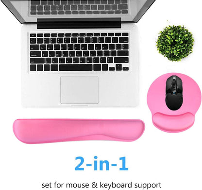 Keyboard Wrist Rest Pad Mouse Pad, Memory Foam, Rest Pads Sets for Comfortable Typing & Wrist Pain Relief, Anti-Slip Rubber Base (Rose Pink)