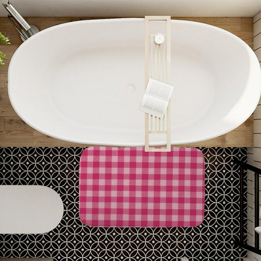 Front Door Rug Romantic Bright Pink Checkered Bathroom Toilet Rugs Bath Tub Mat Outside Door Mats Protect Floor Trap Water Anti-Slip Ultra-Soft Household Rv Users Shower Rustic Bathroom Decor 18X30in