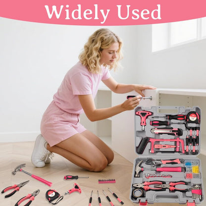 103Piece Pink Tool Set,Household DIY Tool Box for Women With Storage Case,Home, Office and College Dorm Toolkit of Starter Basic Ladies Tools