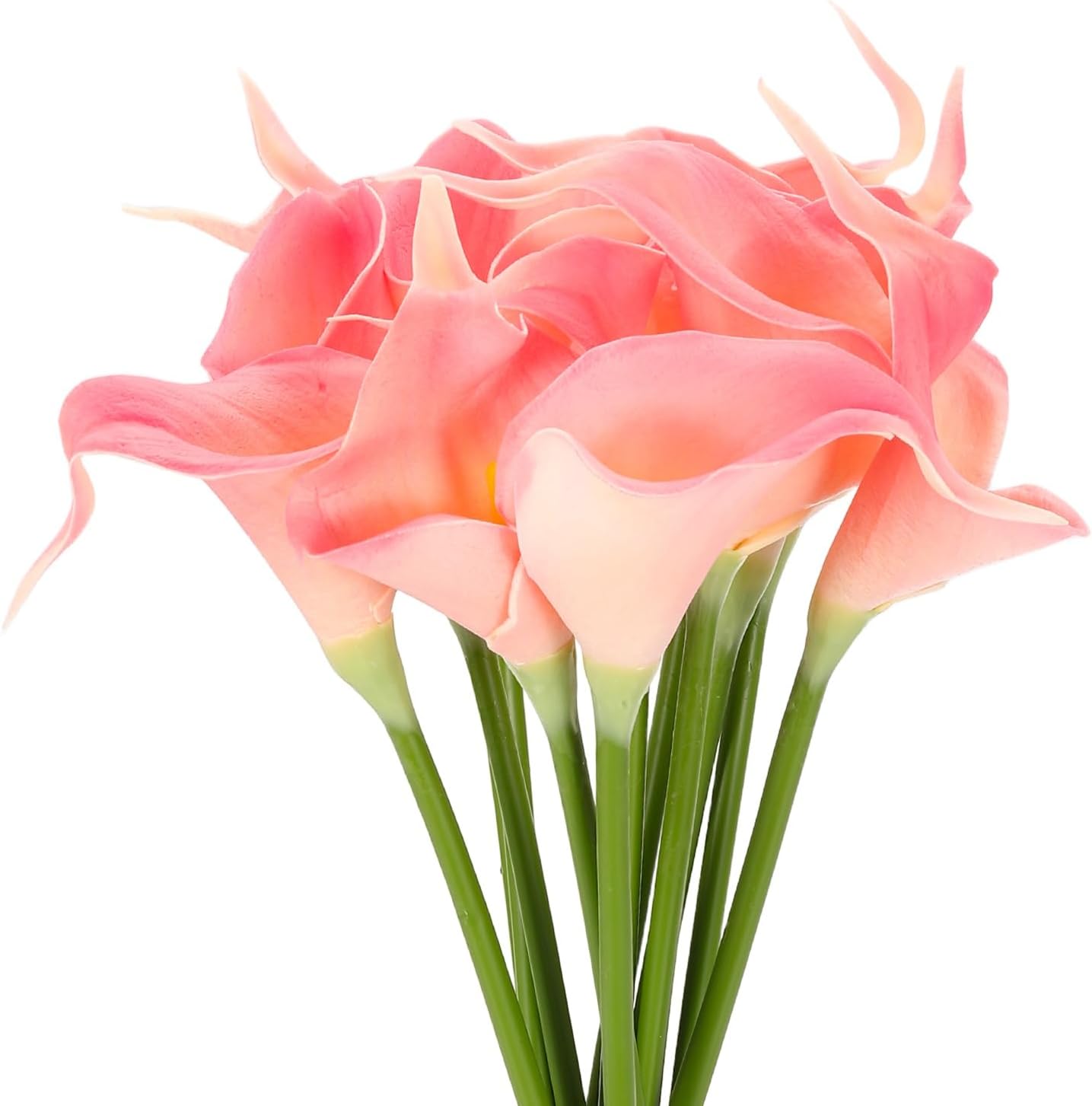 uxcell 12 Pcs Artificial Calla Lily Fake Flowers, 13 Inch Real Touch Artificial Floral Fake Bouquet for Wedding Bride Shower Gift Home Decor DIY Crafts, Peach/Yellow
