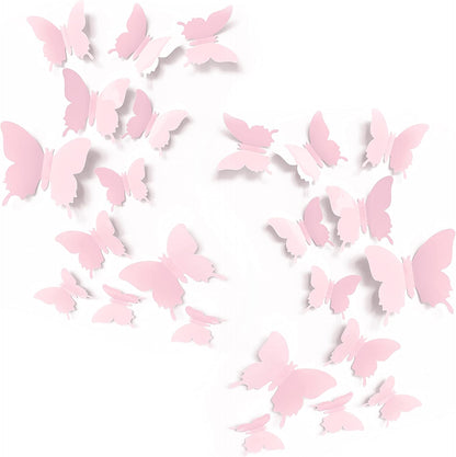 Cute Pink Butterfly Wall Decor 24 pcs, Girls Room Wall Decals, Danish Pastel Aesthetic Butterflies Stickers for Nursery Decorations, Baby Toddler Room Decor for Girls