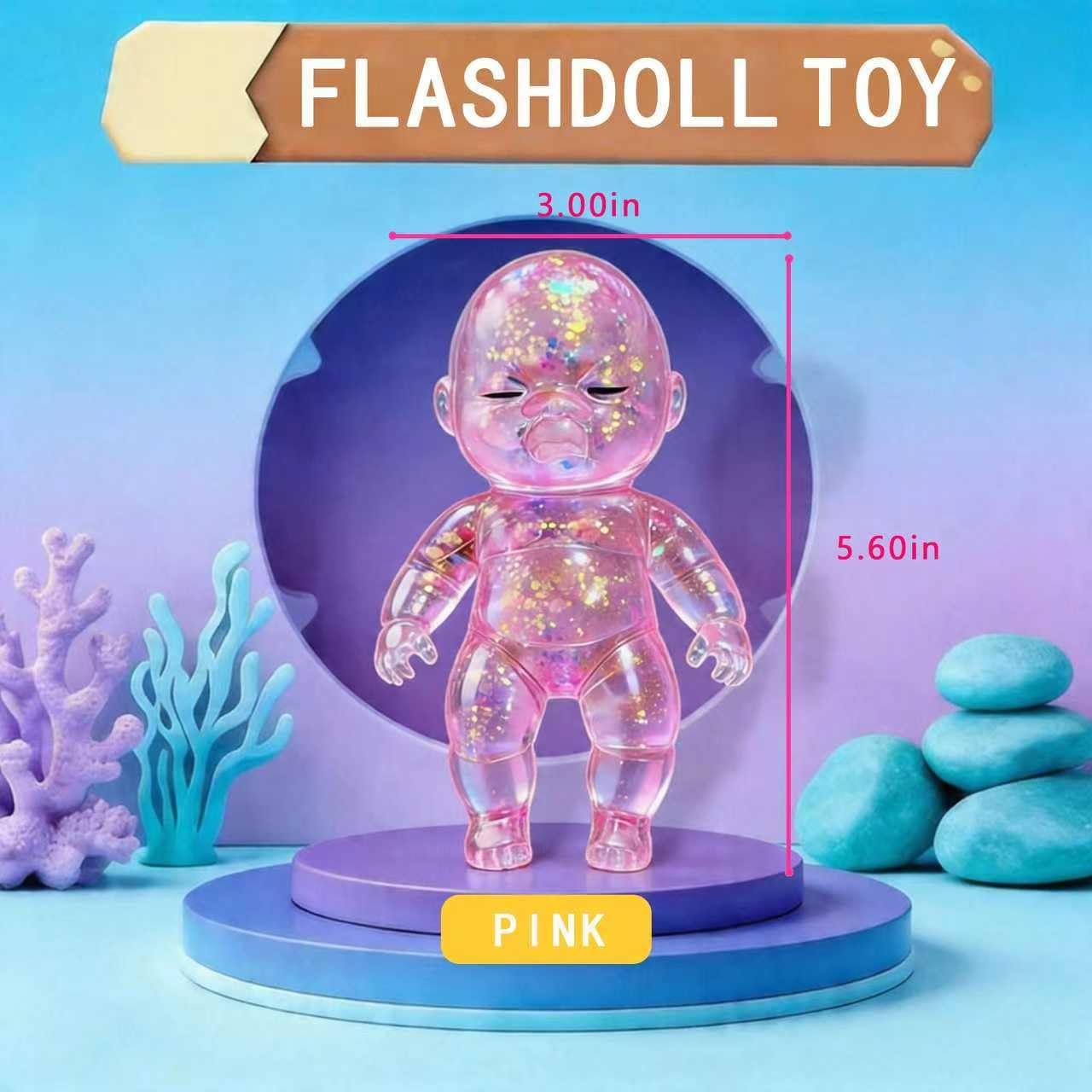 Shiny Baby Doll Soft Rubber Stress Relief Toy – Glowing Stress Ball – Cute Maltose Doll – Stress Relief Toy for Teens and Adults; Party Gift; Soft Toy for Anxiety Relief (Pink)