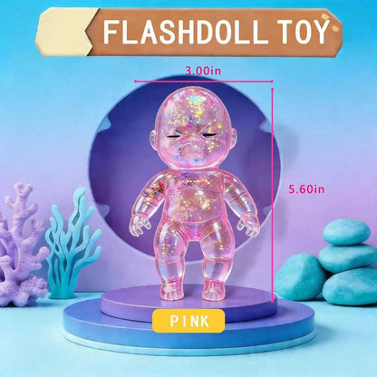 Shiny Baby Doll Soft Rubber Stress Relief Toy – Glowing Stress Ball – Cute Maltose Doll – Stress Relief Toy for Teens and Adults; Party Gift; Soft Toy for Anxiety Relief (Pink)