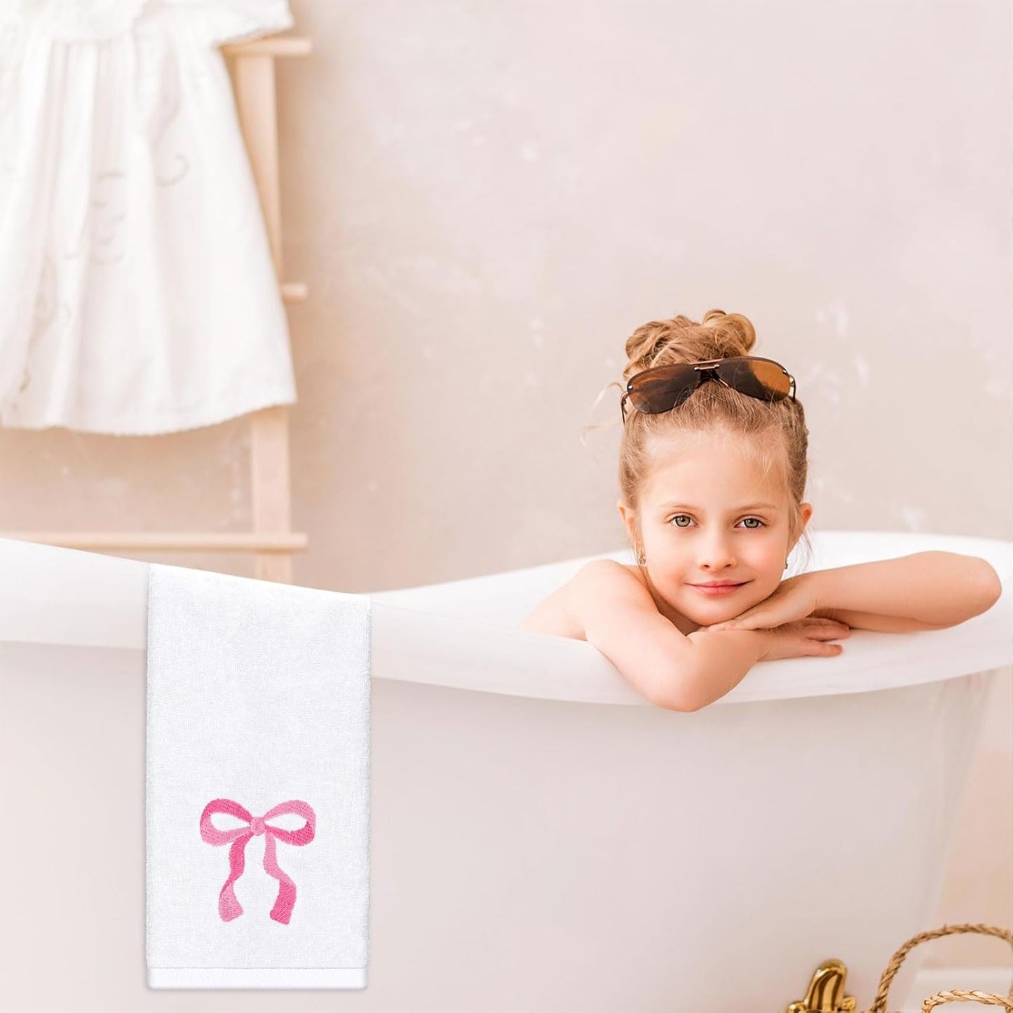 FYSUIMU 2Pcs Pink Bow Hand Towels Cotton Embroidered Bathroom Towels Coquette Bowknot Absorbent Bath Towel for Hand Drying Cleaning Cooking, 29.5 x 13.7 Inch