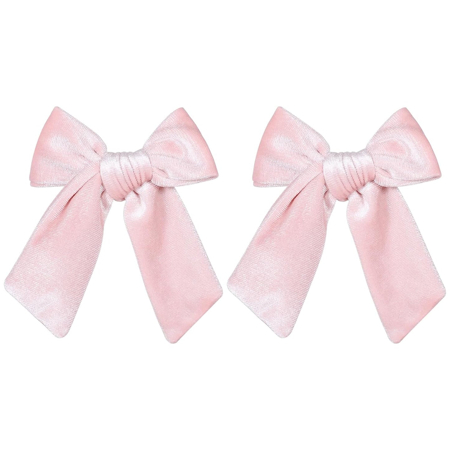 2pc Light Pink Hair Bows 4" Soft Velvet Ribbon Bowknot Alligator Clip for Teen Toddler Baby Girls Kids Women Birthday Tutu Dress Ponytail Decor Accessory Valentines Gift