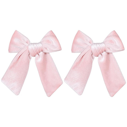 2pc Light Pink Hair Bows 4" Soft Velvet Ribbon Bowknot Alligator Clip for Teen Toddler Baby Girls Kids Women Birthday Tutu Dress Ponytail Decor Accessory Valentines Gift