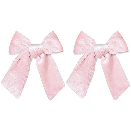 2pc Light Pink Hair Bows 4" Soft Velvet Ribbon Bowknot Alligator Clip for Teen Toddler Baby Girls Kids Women Birthday Tutu Dress Ponytail Decor Accessory Valentines Gift