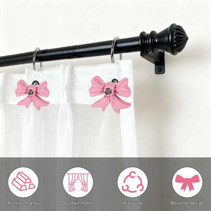 12 Pcs Bow Shower Curtain Hooks, Bow Design Resin Rustproof Bathroom Curtain Hook Decoration, Decorative Accessories for Shower Rings in Girls' Bathrooms (Pink)