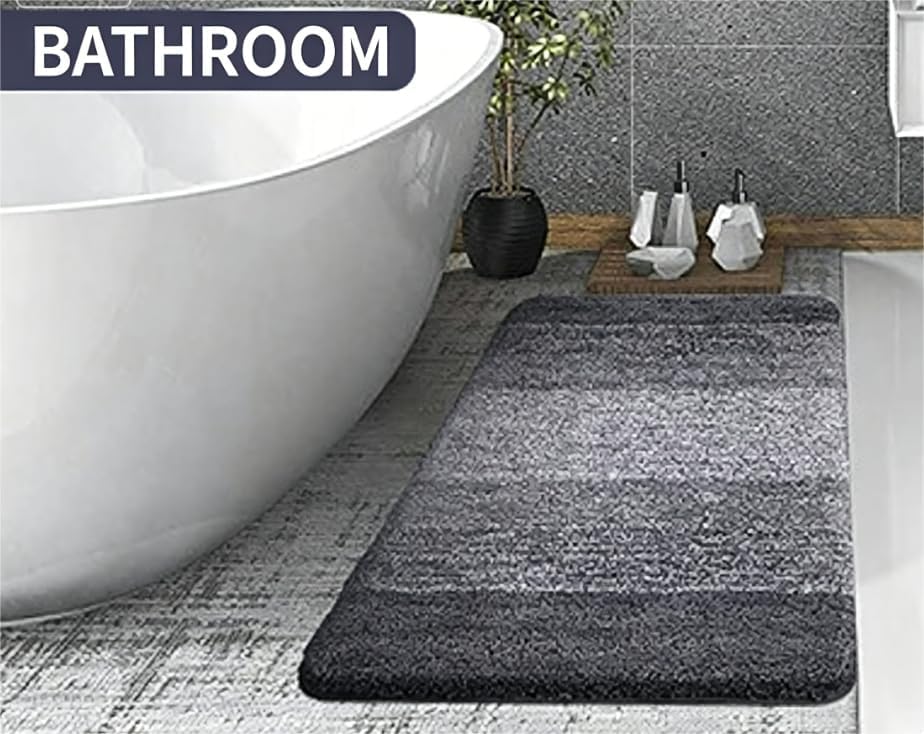 Non-Slip Bath Mat, Absorbent Striped Bathroom Rug, Soft Thick Floor Mat for Bathroom and Bedroom, (Pink, 41x62cm)
