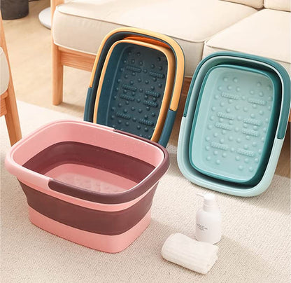 Collapsible Foot Soak Tub with Handle - Feet Soaking Tub - Pedicure Spa Foot Bath Basin - 4 Gallon Rectangular Polypropylene Bucket - Pink