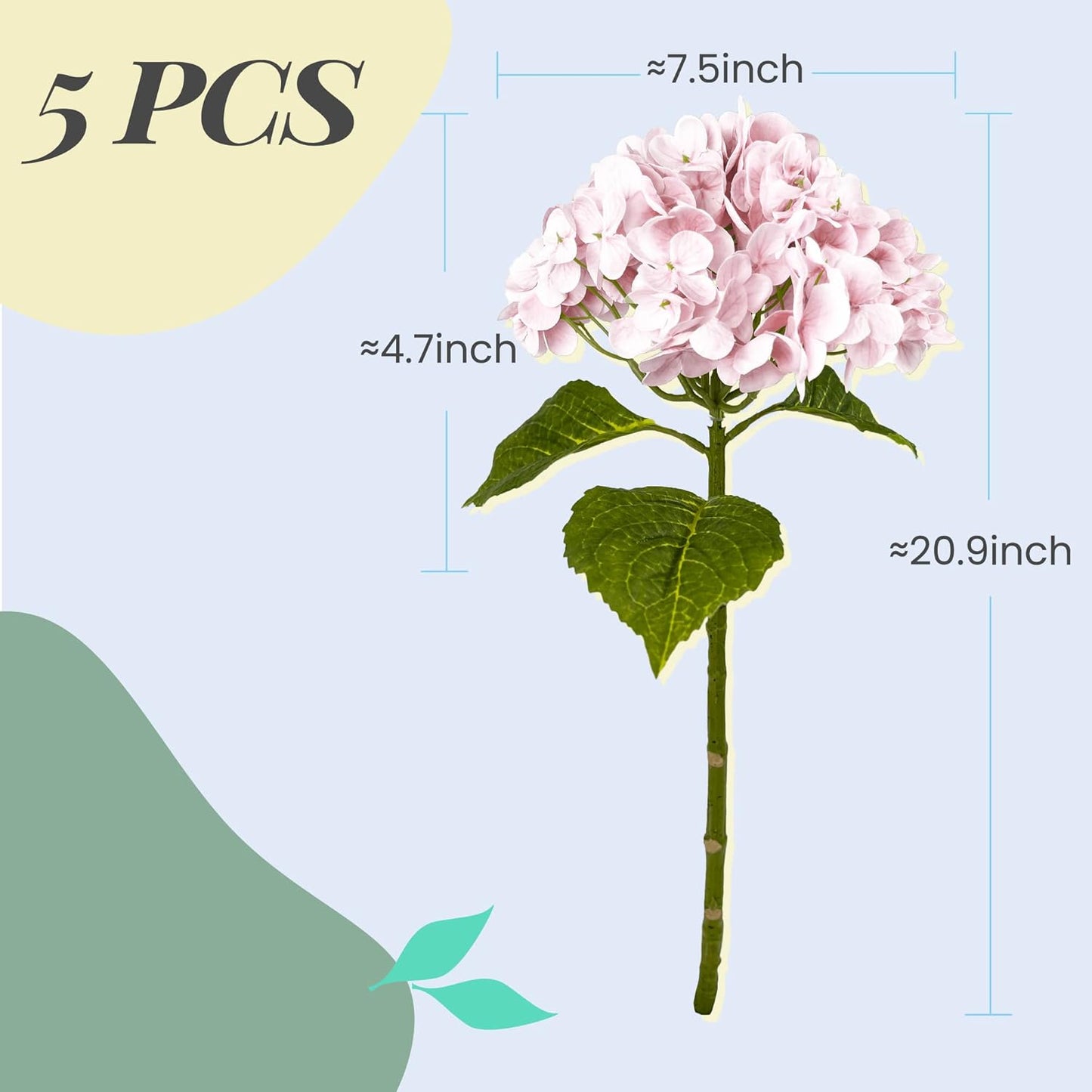 Yatim 21In Pink Artificial Hydrangea Flowers 5 Pcs Real Touch 3D Print Latex Flowers for Wedding Centerpieces Bouquets DIY Floral Decor Home Decoration with Stems
