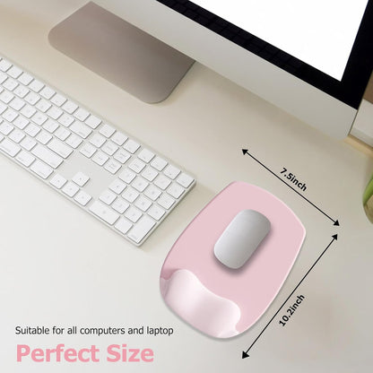 Ergonomic Mouse Pad with Wrist Rest, Gel Mousepad with Wrist Support, Premium Lycra Fabric, Non-Slip PU Base, Ideal for Laptop & Desktop, Home & Office & Gaming, Desk Accessories, Pastel Pink
