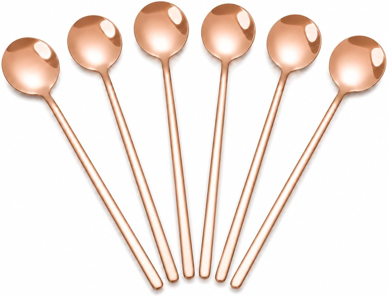 Spoons set 6pcs stainless steel rose gold spoon, use for coffee mixing, tea, dessert cake ice cream spoon, ice tea, espresso, cocktail mixing spoon, home dinner, set of 6, 6.7-inch